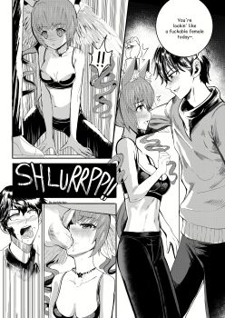 1boy 1girl 2023 absurdres abyssiusconch blush cat_girl clavicles comic darkhirkey deepthroat english_text fellatio greyscale head_wings highres indie_virtual_youtuber jewelry kneeling looking_up monochrome motion_lines necklace oral saliva sex slurping sound_effects speech_bubble star_(symbol) star_necklace sylatria virtual_youtuber wings