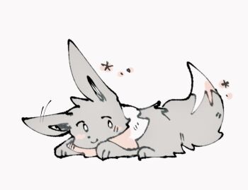 Rule 34 | animal focus, closed mouth, eevee, full body, gen 1 pokemon, grey fur, grey tail, lying, nintendo, no humans, on stomach, pokemon, pokemon (creature), pokemon focus, simple background, sketch, smile, solo, white background, zugvogel 0525