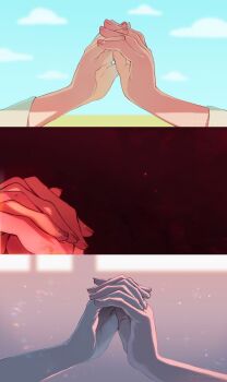 Rule 34 | 2girls, alien stage, artist name, blue sky, chicheesticks, cloud, commentary, english commentary, hand focus, highres, mizi (alien stage), multiple girls, signature, sky, sua (alien stage), thumbnail collage