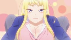 animated blonde_hair blue_eyes blush censored cum cum_in_mouth cum_on_body cum_on_tongue cum_on_upper_body dosanko_gal_wa_namaramenkoi facial fuyuki_minami gokkun highres long_hair mosaic_censoring paizuri penis school_uniform sound tagme video