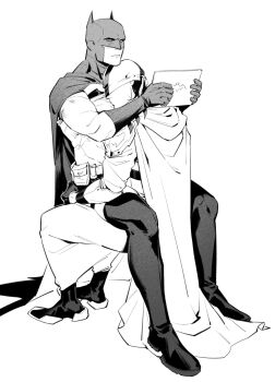 Rule 34 | 2boys, abs, akira 1611, batman, batman (series), batman symbol, belt, black hair, bodysuit, couple, cowl, crossdressing, crossdressing (mtf), dc comics, eye mask, ghost-maker, grey bodysuit, highres, kiss, male focus, mask, multiple boys, muscular, muscular male, pectorals, superhero costume, taut bodysuit, thighhighs, topless male, utility belt, yaoi