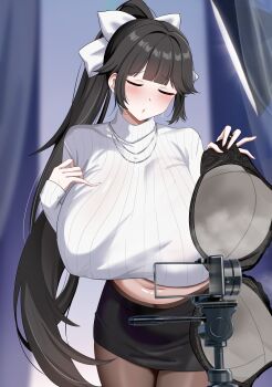 absurdres azur_lane black_bra bra breasts commentary_request hci+ highres holding holding_bra holding_underwear holding_unworn_clothes huge_breasts no_bra tagme takao_(azur_lane) takao_(inner_cultivation)_(azur_lane) underwear unworn_bra