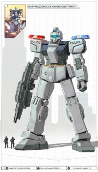 Rule 34 | absurdres, arms at sides, artist name, assault visor, beam rifle, blue visor, clenched hand, commentary, deviantart logo, deviantart username, earth federation, energy gun, english commentary, full body, gm kai, ground gm, gun, gundam, gundam thunderbolt, highres, holding, holding gun, holding weapon, mecha, mecha focus, mobile suit, original, pixiv id, pixiv logo, police, redesign, reference inset, robot, roundel, science fiction, shadow, size comparison, standing, twitter username, twitter x logo, watermark, watermelonsfw, weapon, web address