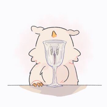 anoko_(chiikawa) chiikawa commentary_request creature cup drinking_glass horns nagasode_(nagasode0123) no_humans single_horn upper_body white_background wine_glass