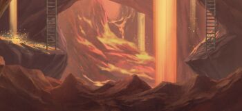 cave cave_interior game_cg ladder light_particles light_rays no_humans non-web_source official_art scenery touhou touhou_gensou_eclipse