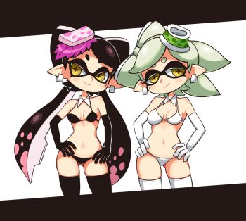 Rule 34 | + +, 2girls, bad id, bad pixiv id, bikini, black bikini, black legwear, breasts, callie (splatoon), cleavage, cousins, detached collar, earrings, elbow gloves, food, food on head, gloves, gluteal fold, hair rings, hands on own hips, inkling, inkling player character, jewelry, long hair, marie (splatoon), multiple girls, navel, nintendo, object on head, pointy ears, short hair, simple background, small breasts, smile, splatoon (series), splatoon 1, standing, sushi, swimsuit, symbol-shaped pupils, tentacle hair, white background, white bikini, white gloves, white legwear, yuta agc
