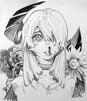 Rule 34 | 1girl, crosshatching, hatching (texture), highres, lineart, monochrome, original, traditional media, urana kei