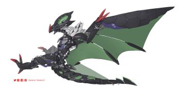 animal_focus artist_name blue_eyes commentary english_commentary facebook_logo facebook_username flying full_body gen_6_pokemon highres instagram_logo instagram_username mecha mechanization nintendo no_humans noivern open_mouth pixiv_logo pixiv_username pokemon pokemon_(creature) reaching robot simple_background solo twitter_logo twitter_username white_background xezeno