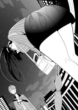 1boy 1girl apologizing bent_over black_hair bowing condom holding holding_umbrella implied_netorare kanojo_okarishimasu kinoshita_kazuya mizuhara_chizuru netorare ponytail umbrella used_condom yaminokuroko