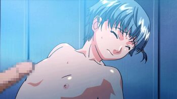 androgynous animated animated_gif blue_hair censored closed_eyes erogos flat_chest gender_request loli love_fetish penis reverse_trap sasamiya_kaoru short_hair