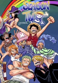 Rule 34 | 2026, 3girls, ^ ^, bangle, bare arms, bare shoulders, black hair, black suit, blonde hair, blue hair, boots, bracelet, brown overalls, cigarette, closed eyes, commentary, cross, crossed arms, curly hair, earrings, facial hair, formal clothes, goatee, green hair, haramaki, hat, highres, jewelry, jolly roger, log pose, monkey d. luffy, multiple girls, nami (one piece), nami (one piece) (little garden), nefertari vivi, nico robin, nico robin (whisky peak), official alternate costume, one piece, one piece (live action), orange hair, overalls, pink hat, ponytail, rainbow, rashad, roronoa zoro, sanji (one piece), scar, scar on face, shirt, shorts, smile, straw hat, straw hat pirates, straw hats jolly roger, suit, tony tony chopper, twitter username, usopp, white boots, white shirt, white shorts