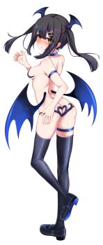 Rule 34 | 1girl, absurdres, ass, ass cutout, black hair, blush, breasts, butt crack, chawan (yultutari), clothing cutout, commentary request, demon girl, demon wings, fate/kaleid liner prisma illya, fate (series), hair ornament, hairclip, heart cutout, highres, legs, looking at viewer, magical girl, miyu edelfelt, sideboob, simple background, small breasts, thighhighs, wings