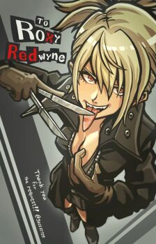 1girl artist_request blonde_hair breasts cleavage commission highres long_tongue skeb_commission source_request tagme tongue tongue_out