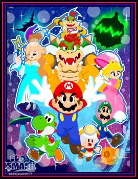 Rule 34 | armlet, bowser, brown shoes, eddysmash2407, gloves, green hat, green shirt, hat, highres, jewelry, luigi, mario, mario (series), nintendo, orange shoes, princess peach, red hat, red shirt, rosalina, shirt, shoes, spiked armlet, white gloves, yoshi