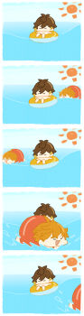 Rule 34 | 2boys, chibi, genshin impact, gils3105, highres, image sample, inflatable armbands, multiple boys, ocean, pixiv, pixiv sample, sun, swimming, tartaglia (genshin impact), zhongli (genshin impact)