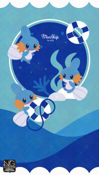 Rule 34 | closed mouth, coral, fins, gen 3 pokemon, highres, lifebuoy, meme (sleepsheep), mudkip, nintendo, no humans, open mouth, pokemon, pokemon (creature), pokemon focus, seaweed, smile, swim ring, tail
