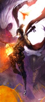 Rule 34 | 2boys, absurdres, armor, artist name, bachi, beetle (kubo and the two strings), black armor, black pants, brown eyes, closed mouth, eyepatch, fake horns, glowing, gourd, hair over one eye, hand up, hashtag-only commentary, helmet, highres, holding, holding instrument, holding plectrum, holding sword, holding weapon, horned helmet, horns, instrument, japanese clothes, kimono, kubo (kubo and the two strings), kubo and the two strings, male focus, mini person, monkey, monkey (kubo and the two strings), multiple boys, naratani, one eye covered, painterly, pants, paper hanzo, plectrum, ponytail, projected inset, red kimono, sandals, shamisen, short hair, short kimono, short ponytail, signature, smile, socks, sword, tabi, weapon, white socks, wide sleeves, yellow eyes