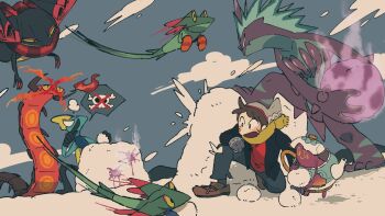 centiskorch dragapult gen_8_pokemon highres mashita._(mentaiko_omoti) nintendo non-web_source pokemon snow snowball snowball_fight toxtricity victor_(pokemon) winter