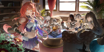 1boy 5girls absurdres black_hair brown_hair commentary_request coralie_6626_planck coralie_6626_planck_(valkyrie_blastmetal) entropy_(honkai_impact_3rd) erdos_helia erdos_helia_(valkyrie_boltstorm) female_dreamseeker_(honkai_impact) glasses grey_hair highres honkai_(series) honkai_impact_3rd jiu_dao_fan_yin leylah_(honkai_impact) long_hair multiple_girls red_hair senadina senadina_(deepspace_anchor:_first_light) songque songque_(astralop)