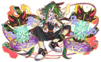 absurdly_long_hair absurdly_long_sidelocks ahoge aqua_tongue artist_request black_pants black_shirt black_sleeves blush cel_shading collar collared_shirt colored_sclera colored_skin covered_navel crash_fever detached_sleeves earrings fingernails full_body game_cg glowing_skin grey_hair hair_between_eyes hair_tubes horns jacket jewelry knot light_particles long_hair long_sleeves looking_at_viewer low-tied_long_hair misumi_(crash_fever) multicolored_hair multicolored_shoes no_socks number_print numbered official_art open_mouth outline pants print_pants red_eyes red_outline red_sclera ribbon-trimmed_sleeves ribbon_trim sharp_fingernails shide shirt shoes sitting smile smoke sneakers solo square square_print streaked_hair tachi-e teeth third-party_source three-quarter_sleeves transparent_background tri_horns two-sided_sleeves two-tone_shoes upper_teeth_only very_long_hair white_collar white_hair white_jacket white_skin white_sleeves wide_sleeves yellow_eyes