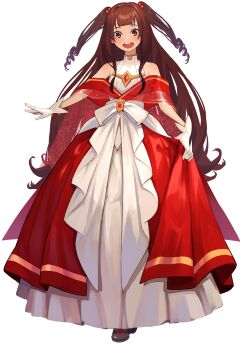 1girl artist_request bandai_namco black_shoes blunt_bangs blush bow cape center-flap_bangs collarbone elbow_gloves eyelashes full_body gem glitter gloves hair_bobbles hair_intakes hair_ornament half-skirt hannah_(wadiverse)_(taiko_no_tatsujin) highres long_hair long_sidelocks official_art open_mouth princess princess_outfit red_cape red_eyes red_gemstone red_skirt ribbed_shirt ringlets second-party_source shirt shoes short_cape shoulder_blush sidelocks simple_background skirt sleeveless sleeveless_shirt solo tachi-e taiko_no_tatsujin takahashi_hana teeth tongue transparent_background turtleneck twintails upper_teeth_only very_long_hair waist_bow white_bow white_gloves white_shirt white_skirt