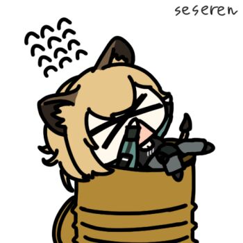 >_< 1girl animal_ears animated animated_gif arknights drum_(container) lowres open_mouth seseren stuck