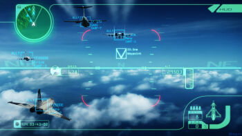 ace_combat ace_combat_3 aircraft airplane blue_sky c17_globemaster_iii cloud cloudy_sky commentary contrail countdown_timer day english_commentary erich_jaeger eurofighter_typhoon fake_screenshot fictional_aircraft fighter_jet fiona_chris_fitzgerald gameplay_mechanics hardpoint heads-up_display highres hirose_rena military_vehicle minimap multiple_aircraft no_humans radar rauurukun sky su-37 touhou_user_interface twitter_username universal_peace_enforcement_organization user_interface vehicle_focus