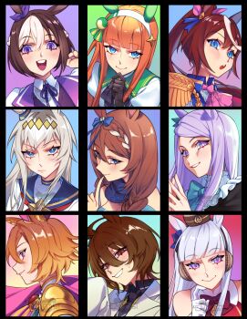 6+girls agnes_tachyon_(tach-nology)_(umamusume) agnes_tachyon_(umamusume) ahoge animal_ears armor ascot black_gloves black_jacket black_necktie blue_dress blue_eyes blue_sailor_collar blue_scarf blunt_bangs blush bow bowtie braid breasts brooch brown_hair cape closed_mouth coat commentary crown dress ear_bow ear_covers ear_ornament ear_ribbon english_commentary enosst epaulettes frilled_coat frilled_jacket frills gloves gold_ship_(red_strife)_(umamusume) gold_ship_(umamusume) green_sailor_collar grey_hair hair_between_eyes hair_ornament hairband hat highres hime_cut horse_ears horse_girl jacket jewelry lab_coat long_hair long_sleeves looking_at_viewer mejiro_mcqueen_(frontline_elegance)_(umamusume) mejiro_mcqueen_(umamusume) mini_crown multicolored_hair multicolored_jacket multiple_girls neckerchief necktie oguri_cap_(starlight_beat)_(umamusume) oguri_cap_(umamusume) open_mouth orange_hair pillbox_hat pink_ascot pink_cape pink_crown ponytail portrait purple_bow purple_eyes purple_hair purple_ribbon purple_vest red_bow red_bowtie red_dress red_neckerchief ribbon sailor_collar scarf shirt short_hair shoulder_armor silence_suzuka_(innocent_silence)_(umamusume) silence_suzuka_(umamusume) single_epaulette sleeveless sleeveless_dress sleeves_past_fingers sleeves_past_wrists smile special_week_(special_dreamer)_(umamusume) special_week_(umamusume) star_brooch streaked_hair super_creek_(murmuring_stream)_(umamusume) super_creek_(umamusume) sweater sweater_vest t.m._opera_o_(o_sole_suo!)_(umamusume) t.m._opera_o_(umamusume) teeth tokai_teio_(peak_joy)_(umamusume) tokai_teio_(umamusume) two-tone_hair two-tone_jacket umamusume vest white_coat white_hair white_hairband white_jacket white_shirt yellow_sweater yellow_sweater_vest