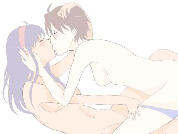 Rule 34 | 2girls, asamiya athena, brown hair, capcom vs. snk, capcom vs. snk 2, crossover, hair ornament, idol, kasugano sakura, kiss, multiple girls, nude, psycho soldier, purple hair, snk, star (symbol), star hair ornament, street fighter, the king of fighters, yuri