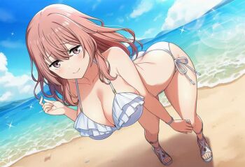 1girl bikini breasts curvy huge_breasts inui_shinju large_breasts light_smile ocean panties pink_hair side-tie_bikini_bottom side-tie_panties smile sono_bisque_doll_wa_koi_wo_suru swimsuit underwear white_bikini