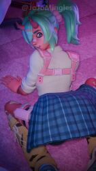 1girl 3d animated ass ass_focus ass_shake bike_shorts cameltoe demon demon_girl demon_horns epic_games fortnite from_behind green_hair highres horns jojomingles looking_at_viewer looking_back nemia_(fortnite) on_floor shorts skirt tagme twerking twintails video