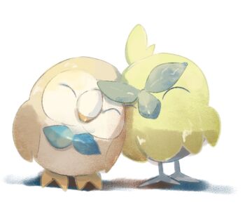 Rule 34 | beak, bird, browt, closed eyes, closed mouth, commentary, english commentary, feathers, gen 7 pokemon, goldmills, leaning to the side, nintendo, no humans, owl, pokemon, pokemon (creature), pokemon focus, rowlet, smile, talons, yellow feathers