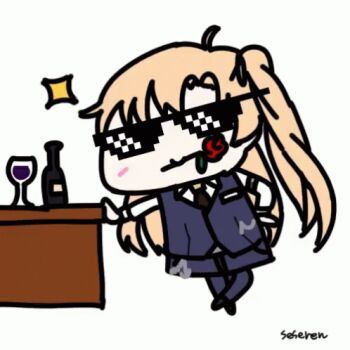 1girl alcohol animated animated_gif azur_lane bottle cup deal_with_it_(meme) drinking_glass flower flower_in_mouth lowres meme rose seseren sunglasses wine wine_bottle wine_glass