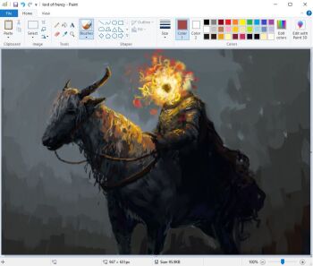 1other armor art_program_in_frame burning christian_young elden_ring from_below grey_background holding holding_reins horns horse looking_at_viewer lord_of_the_frenzied_flame_(elden_ring) microsoft_paint_(medium) microsoft_paint_(software) reins riding riding_animal skull upper_body