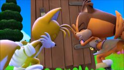 1boy 1girl 3d animated ass ass_focus audible_speech bare_legs blonde_hair blue_eyes bracelet brown_fur brown_hair day dirty eyelashes fart fetishtrash furry gloves green_eyes grey_panties grey_skirt jewelry kodomo_doushi legs loli multiple_tails orange_fur orange_hair panties sega shota skirt smell smelly_anus sonic_(series) sound source_filmmaker_(medium) sticks_the_badger strapless tail tails_(sonic) teeth top-down_bottom-up tube_top twintails two_tails underwear video white_fur white_gloves white_hair yellow_fur