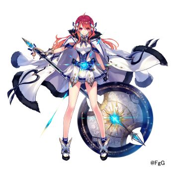 Rule 34 | 1girl, ahoge, arm guards, armored shoes, axe, battle axe, bow, breasts, charm (object), cleavage, cleavage cutout, clothing cutout, coat, coat on shoulders, collar, company name, detached sleeves, double-sided axe, floating clothes, full body, fur trim, gloves, hair between eyes, hair bow, hand on weapon, heart, hercule (phantom of the kill), highres, holding, holding axe, holding weapon, huge weapon, jacket, jacket on shoulders, lion, long legs, looking at viewer, medium breasts, miniskirt, official art, phantom of the kill, red eyes, red hair, reverse grip, second-party source, shibuhiko, side cutout, simple background, skirt, sky, solo, standing, straight-on, stuffed toy, ta ga tame no alchemist, tachi-e, transparent background, weapon, weapon charm, white coat