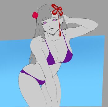 1girl bikini breasts cleavage collarbone large_breasts long_hair mato_seihei_no_slave purple_eyes solo swimsuit yamashiro_ren