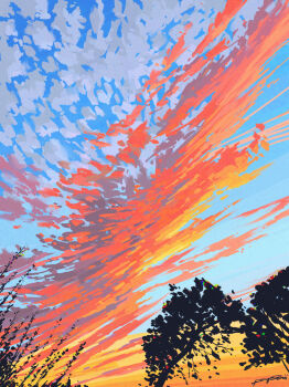 absurdres blue_sky chinese_commentary cloud cloudy_sky colorful commentary_request evening fangpeii highres no_humans original scenery signature sky sky_focus tree