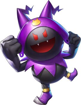 Rule 34 | 1boy, artist request, black frost, black skin, boots, colored skin, commentary, demon (megami tensei), english commentary, fangs, hat, official art, open mouth, persona, persona 5, persona 5: the phantom x, purple boots, red eyes, shin megami tensei, smile, solo, third-party source, transparent background