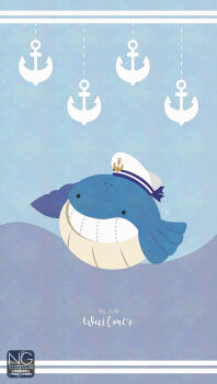 anchor animal_focus flippers gen_3_pokemon hat highres meme_(sleepsheep) nintendo no_humans open_mouth pokemon pokemon_(creature) pokemon_focus sailor_hat smile solo teeth wailmer whale