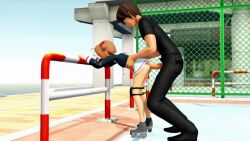 1boy 1girl 3d age_difference ahoge animated black_serafuku cardcaptor_sakura clothed_sex elbow_pads from_side hair_bobbles hair_ornament hetero kinomoto_sakura knee_pads loli outdoors ponchi roller_skates sailor_collar school_uniform serafuku sex sex_from_behind short_hair skates skirt tagme torso_grab uncensored video