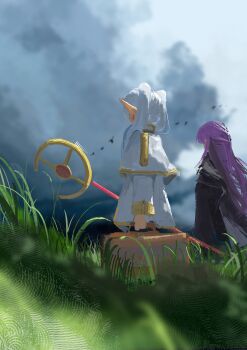 Rule 34 | absurdres, commentary request, fern, frieren, from behind, grass, highres, koukouya, purple hair, sousou no frieren, white hair