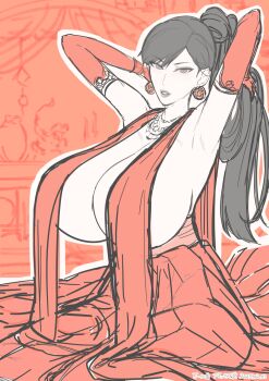 1girl breasts cleavage dress highres huge_breasts j_no_2ban lianshi_(shin_sangoku_musou) long_dress long_hair shin_sangoku_musou smile