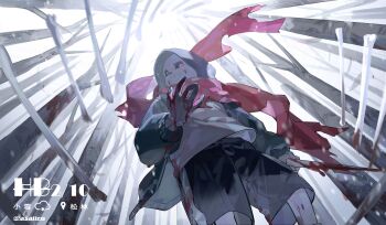 1boy :d absurdres asaiiro blood blood_on_clothes blood_on_hands bloody_weapon bone chinese_commentary commentary commentary_request dappled_sunlight dated day dusttale english_commentary english_text facing_viewer feet_out_of_frame from_below genocide_route_(undertale) grey_jacket grey_mittens grin highres holding holding_weapon hood hooded_jacket jacket looking_at_viewer looking_to_the_side male_focus mittens mixed-language_commentary open_clothes open_jacket open_mouth outdoors red-eye_effect red_scarf sans_(undertale) scarf shirt simple_background skeleton sky smile snowflakes snowing sunlight tree twitter_username undertale utdr_(toby_fox) weapon white_shirt white_sky wind