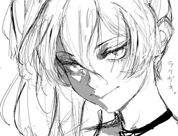 1girl closed_mouth commentary_request greyscale half-closed_eyes inoitoh looking_at_viewer monochrome sketch solo sousou_no_frieren translation_request ubel_(sousou_no_frieren)
