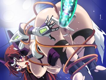 1girl akanejima_ranga anal anus ass bent_over blush breasts cable censored dildo double_penetration from_behind game_cg gan-chan_(artist) gloves hanging_breasts hitozuma_sentai_aisaiger large_breasts long_hair magical_girl mosaic_censoring nipples non-web_source object_insertion official_art open_mouth purple_eyes pussy pussy_juice red_hair saiger_orchid saliva sex_toy solo sweat tentacles thighhighs torn_clothes torn_thighhighs vaginal vaginal_object_insertion variant_set