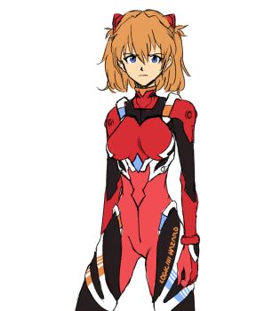 1girl adapted_costume alternate_hair_length alternate_hairstyle black_bodysuit blue_eyes bodysuit breasts commentary english_commentary interface_headset_(evangelion) looking_at_viewer mecha_pilot_suit medium_hair multicolored_bodysuit neon_genesis_evangelion plugsuit_(evangelion) red_bodysuit scenik8 simple_background solo souryuu_asuka_langley white_background