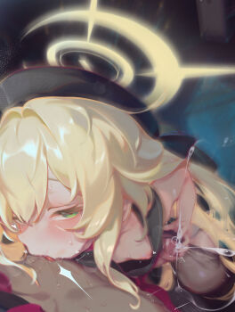 1boy 1girl absurdres blonde_hair blue_archive choker clothes_lift cum dress dress_lift ejaculation erection flat_chest girl_on_top green_eyes halo handjob hetero highres leash licking lifting_own_clothes loli long_hair looking_at_viewer navel nipples no_panties open_mouth pantyhose penis pov professor_niyaniya_(blue_archive) smile straddling sucking_male_nipple tongue tongue_out uncensored variant_set villainchin