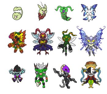 Rule 34 | arthropod girl, banchostingmon, beelzebumon, butterfly wings, digimon, digimon (creature), dracumon, highres, hudiemon, insect wings, leafmon, long hair, mask, minomon, monster girl, morphomon, orgemon, piemon, shadramon, stingmon, wings, wormmon