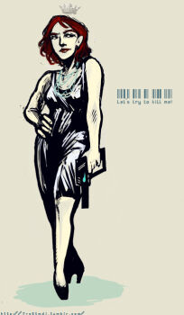 1girl black_dress cocktail_dress commander_shepard commander_shepard_(female) crown dress english_text mass_effect_(series) official_alternate_costume red_hair solo solo_focus tumblr tumblr_username